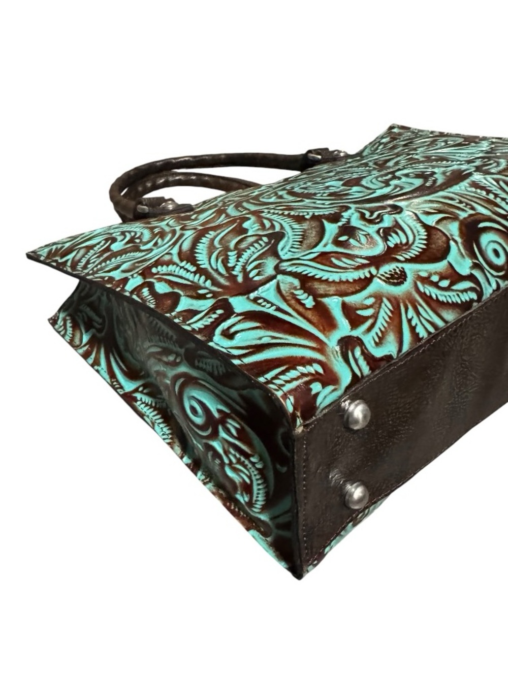 Patricia Nash Zancona Tooled Turquoise Leather Tote NWOT - Picture 4 of 8